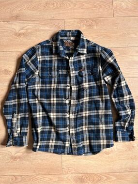 Orvis Blue and White Plaid Button-Down Shirt